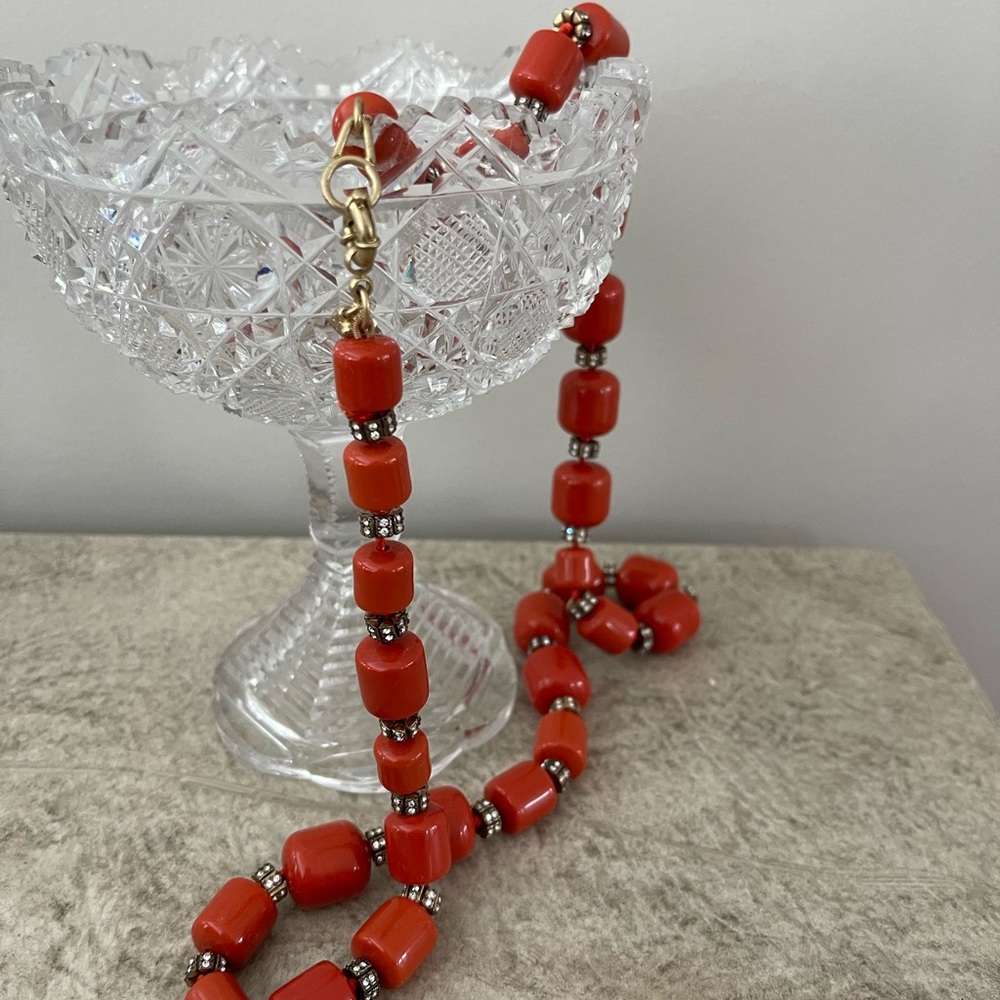 J.Crew 30” Orange Bauble Necklace with Jewelry Pouch